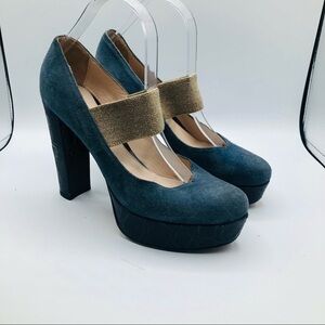 Charles David Womens Vero Cuoio Blue suede Platform Chunky‎ Heels Size 10